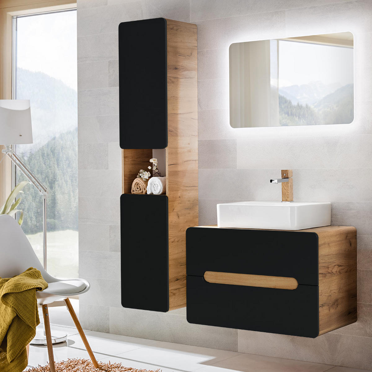 BADMÖBEL-SET 3-TLG. New-luton - Anthrazit, Holzwerkstoff (130/200/46cm) - Lomado