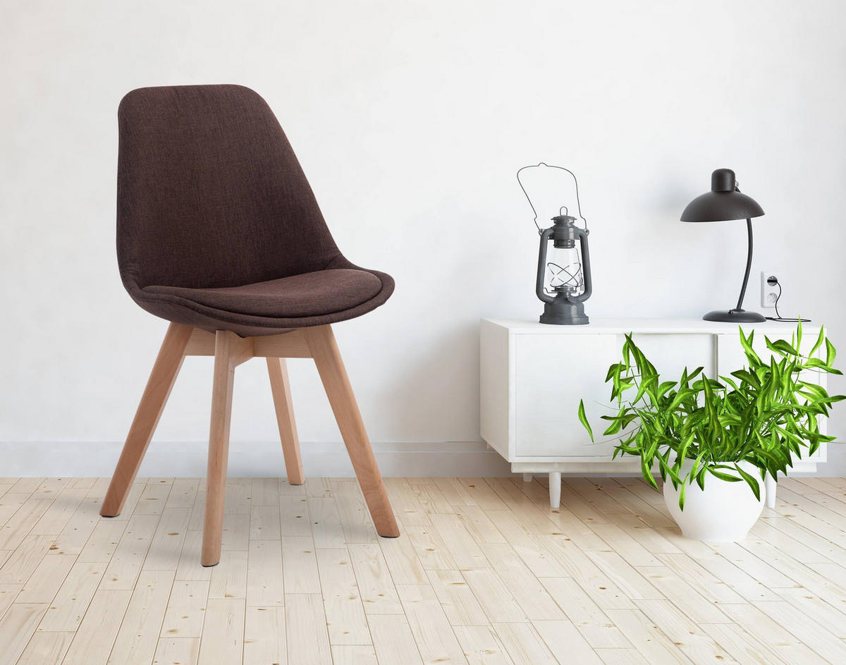 STUHL Stoff braun - Eukalyptusholzfarben/Braun, Holz/Textil (48/84/55cm) - CLP