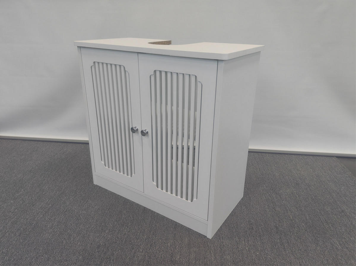 WASCHTISCHUNTERSCHRANK aus MDF 60x30x60 cm und Spanplatte Weiß mit Lamellenfront, verstellbarem Einlegeboden und Stauraum - Weiß, Holzwerkstoff (60/60/30cm) - Modfu