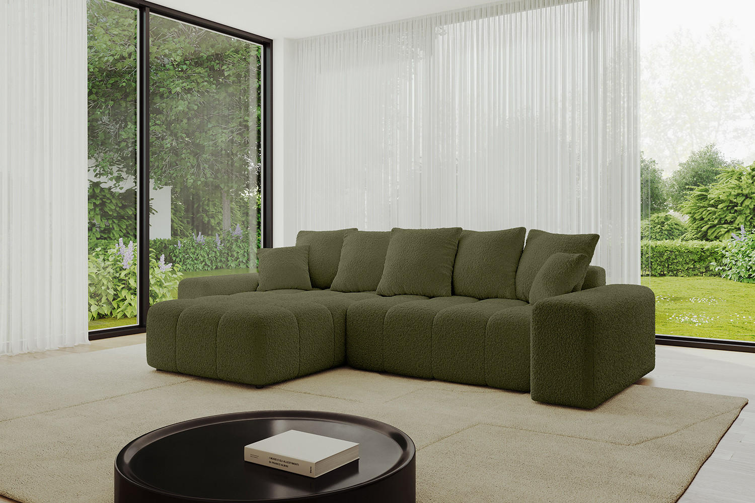 ECKSOFA Ottomane links/rechts ENIL-L 297x189x68 Grün Bouclé - Grün, Holzwerkstoff/Kunststoff (297/189cm) - ALTDECOR