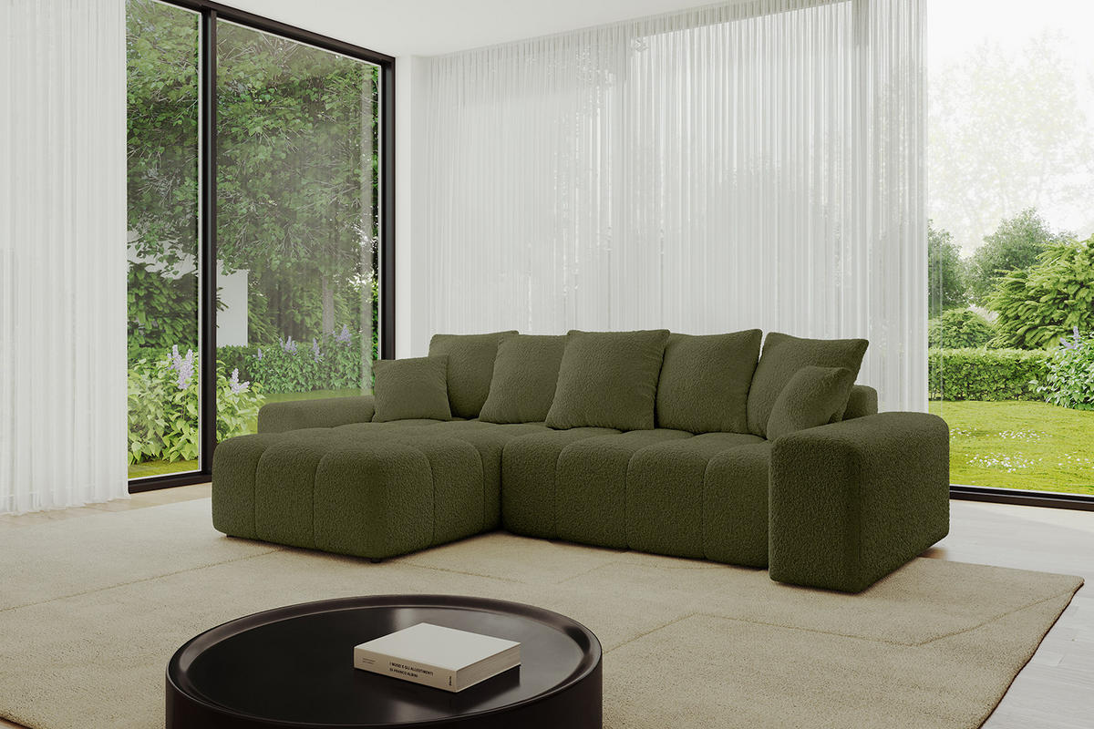 ECKSOFA Ottomane links/rechts ENIL-L 290x175x84 Grün Bouclé - Grün, Holzwerkstoff/Kunststoff (290/175cm) - ALTDECOR