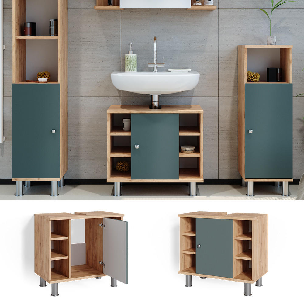 WASCHBECKENUNTERSCHRANK Fynn Grün/Goldkraft Eiche 60 x 54 cm - Eichefarben/Grün, Holzwerkstoff (60/54/32cm) - Vicco