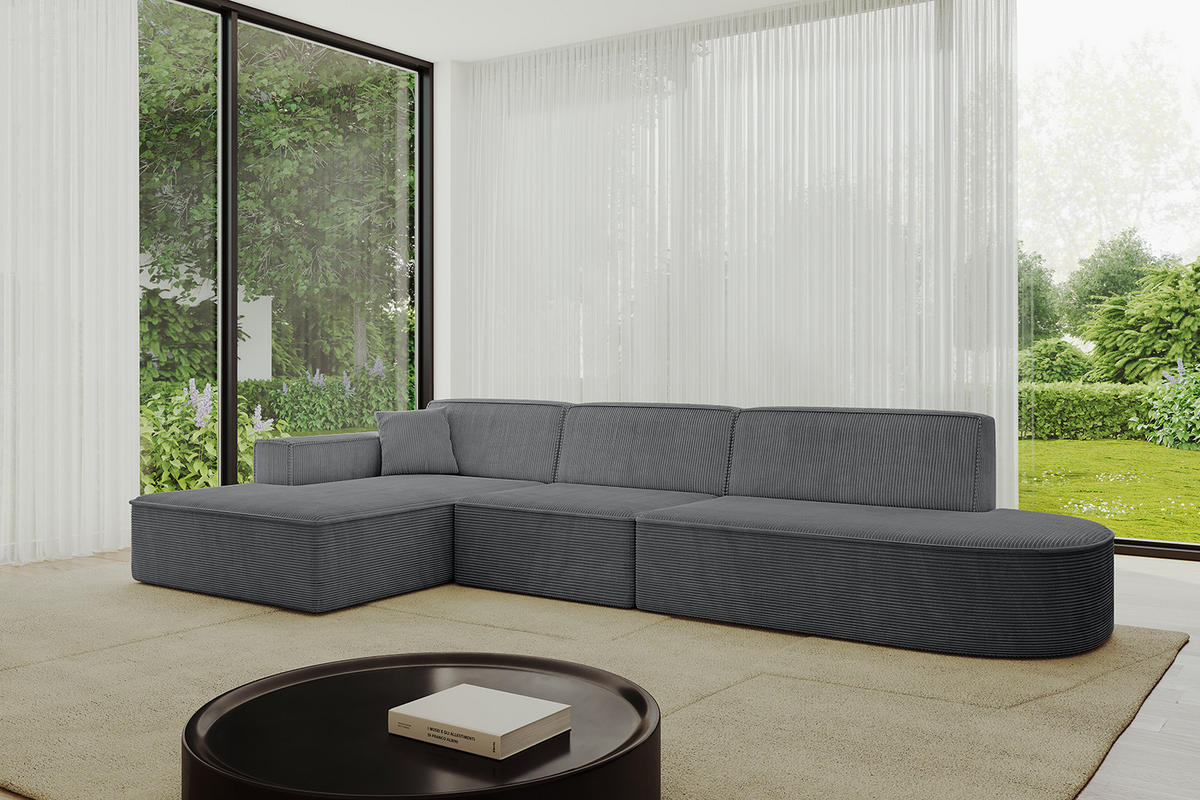 ECKSOFA Ottomane Links IREA-L2-v4 - 328x171x79 cm Duneklgrau - Dunkelgrau, Holzwerkstoff/Textil (328/171cm) - ALTDECOR