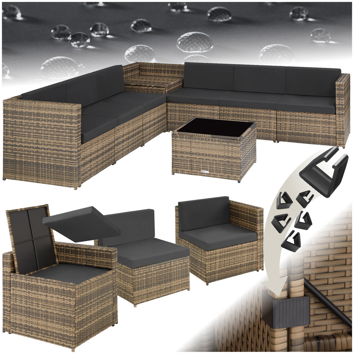 RATTANLOUNGE Verona,mit Sicherheitsglasplatte,natur - Naturfarben, Kunststoff - tectake