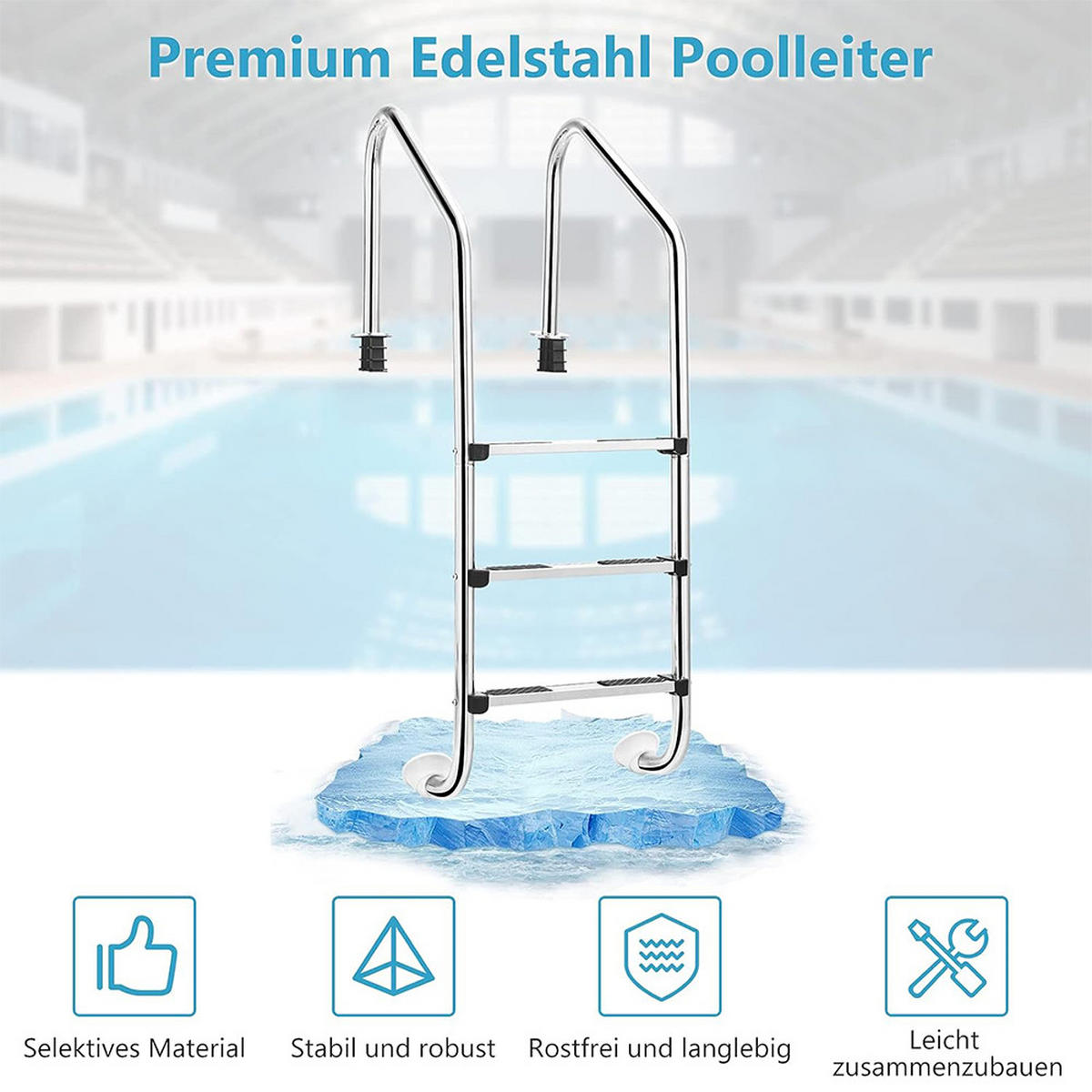 POOLLEITER aus Edelstahl silber - Silberfarben, Metall (53/147/23cm) - COSTWAY