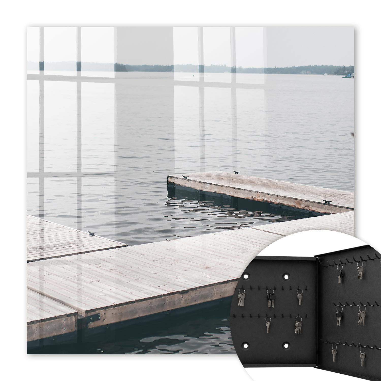 SCHLÜSSELBOX Schwarz 30x30 cm- Türöffnung nach rechts - Holzsteg - Grau, Metall (30/30/5cm) - TULUP