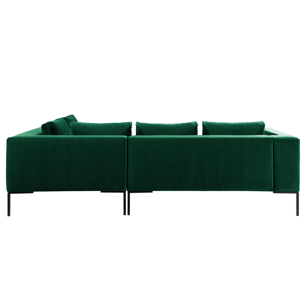 ECKSOFA mit Ottomane - Dunkelgrün/Schwarz, Textil/Metall (255/230cm) - home24