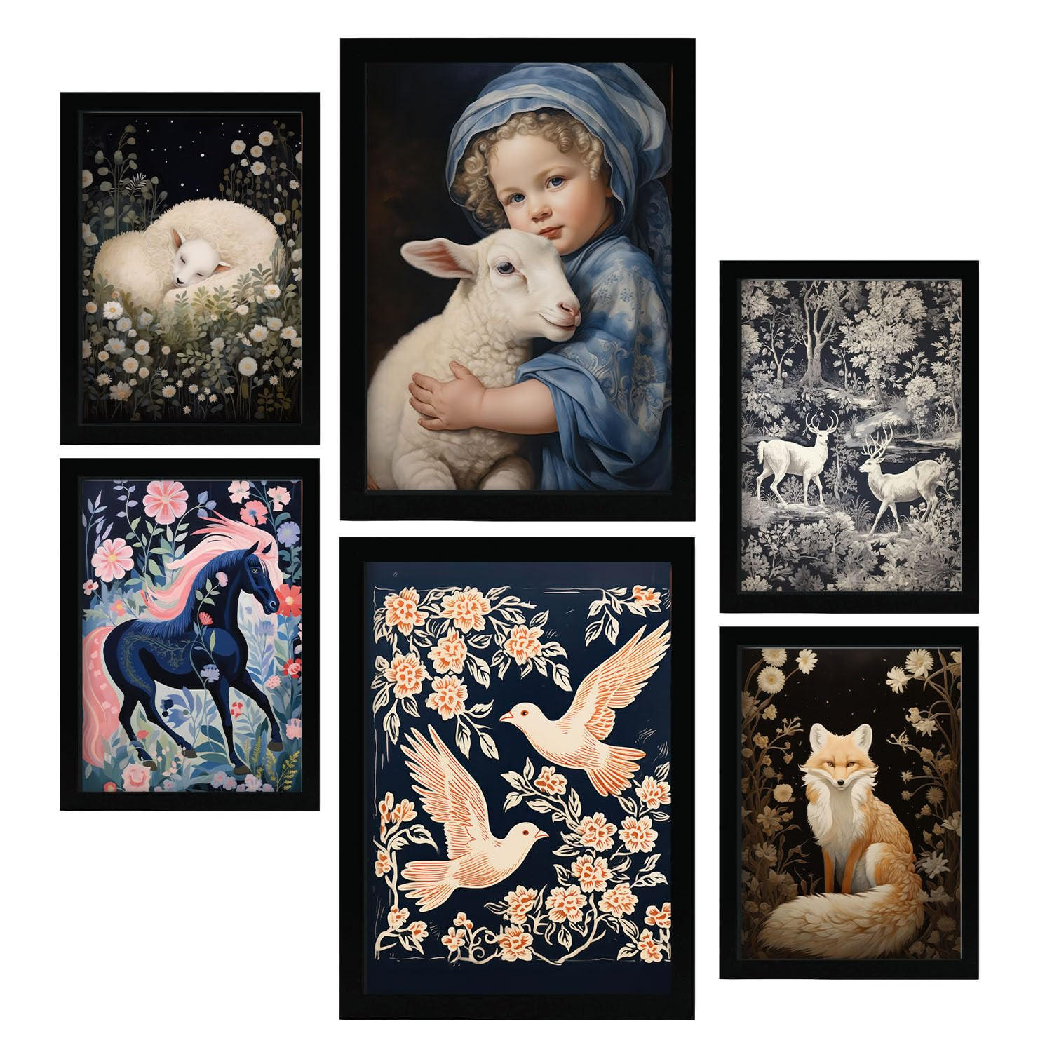 POSTER Set Mit 6 Nachtthema A3 & A4 Schwarzer Rahmen - Schwarz, Papier (29/3cm) - Nacnic