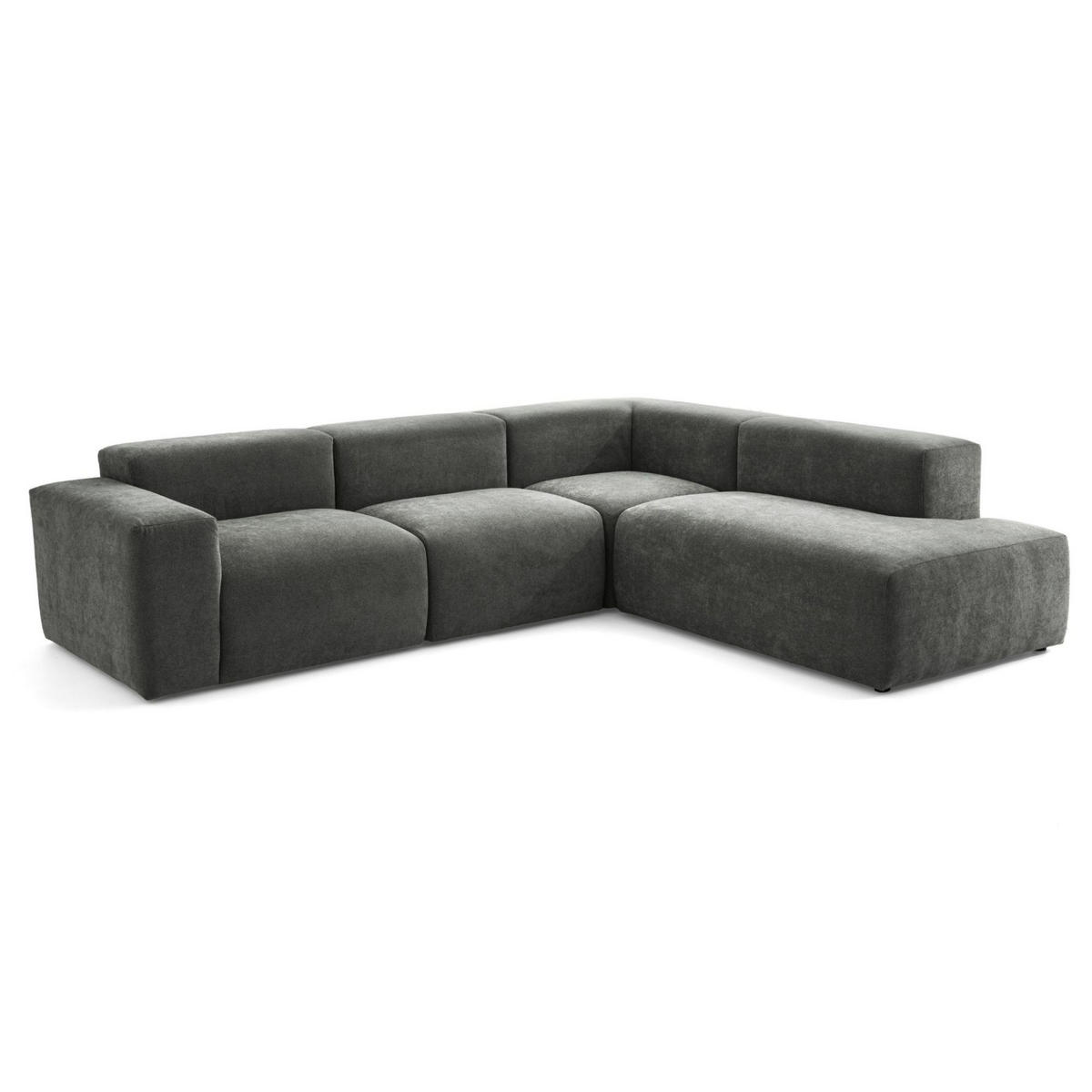 4-SITZER modulares Ecksofa HEAVEN SET 2 Rechts, Breite 300 cm Webstoff Dunkelgrau - Dunkelgrau/Schwarz, Holz/Kunststoff (245/300cm) - Muffo