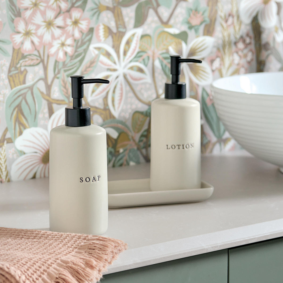 SEIFEN- UND LOTIONSPENDER Keramik Bath Style 3-teilig - Beige, Keramik (7.7/20/7.7cm) - ZELLER