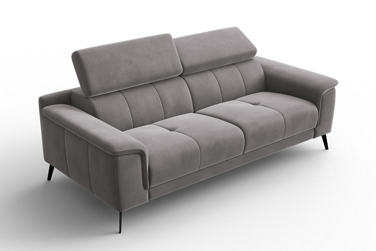 SOFA FIERO 3-Sitzer, Dunkelgrauer Veloursstoff - Dunkelgrau/Schwarz, Holz/Textil (212/82/103cm) - Courtois Laville