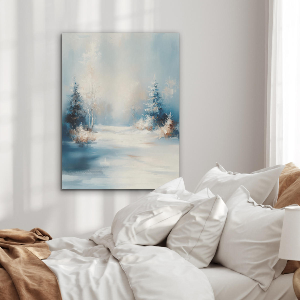 AKUSTIKPANEEL Wald - Winter - Natur - Abstrakt - Schnee 60x80 cm - Weiß, Textil (60/0.9/80cm) - MuchoWow