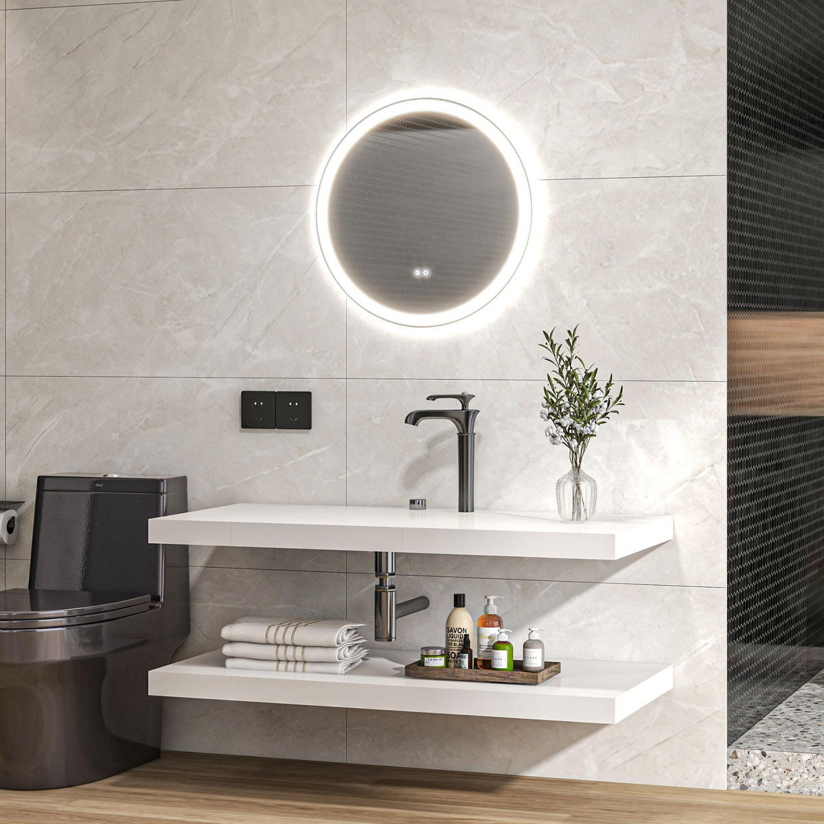 BADEZIMMERSPIEGEL DE-15146 mit 3 LED-Farben und dimmbar Weiß/Silber - Silberfarben, Metall (70/3.4/70cm) - ComfortXL