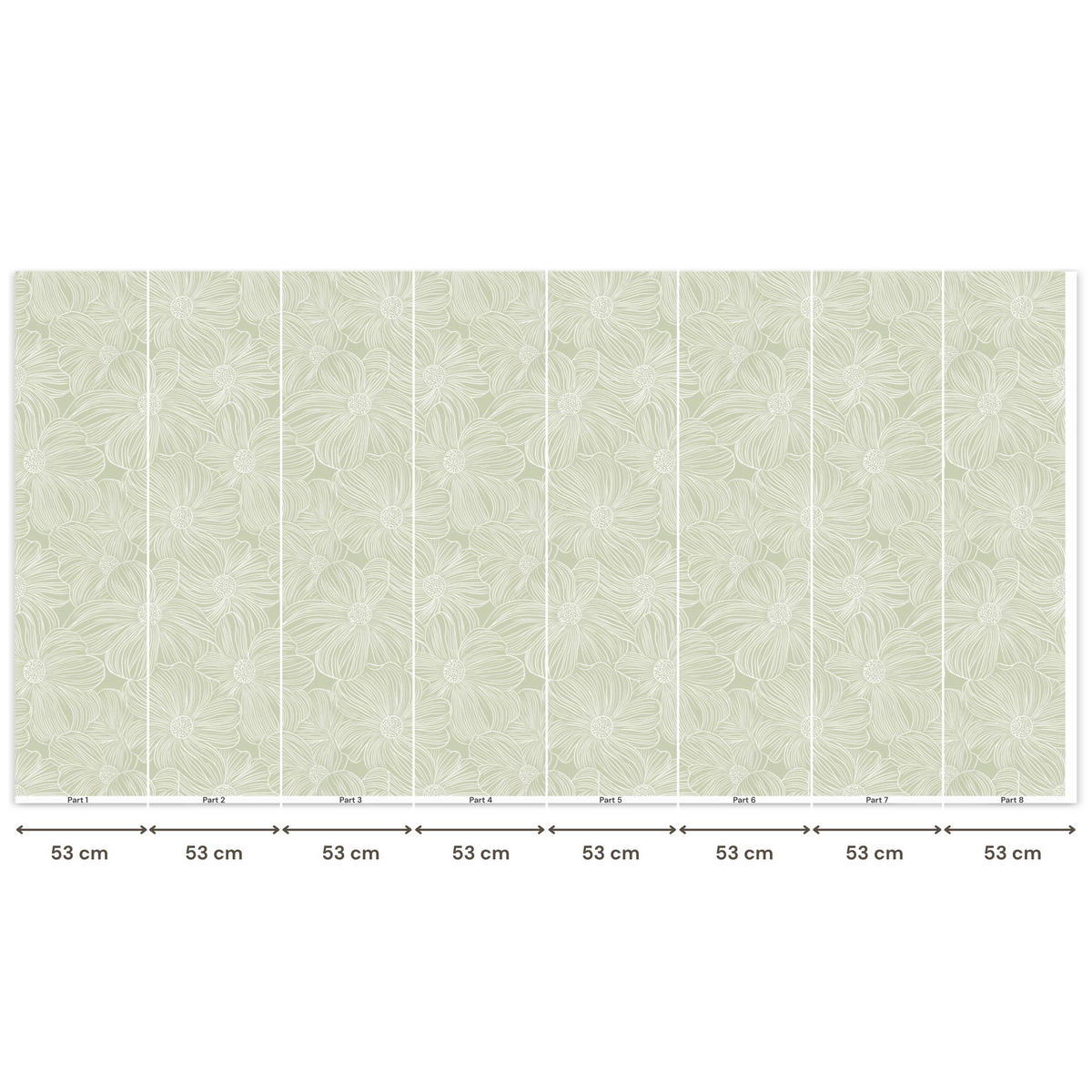 TAPETE - Gelassenheit - Blumen - Grün - 400x200 cm - Salbeigrün, Papier (400/200cm) - OnlyWow