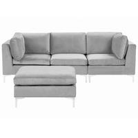3-SITZER-SOFA Samtstoff grau mit Ottomane Evja - Grau, Textil (235/84/85cm) - Beliani