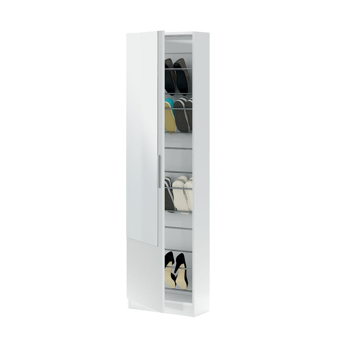 SCHUHSCHRANK, 1 Tür mit Spiegel - H180 cm - Weiß, Holzwerkstoff (22/180/6.5cm) - Calicosy