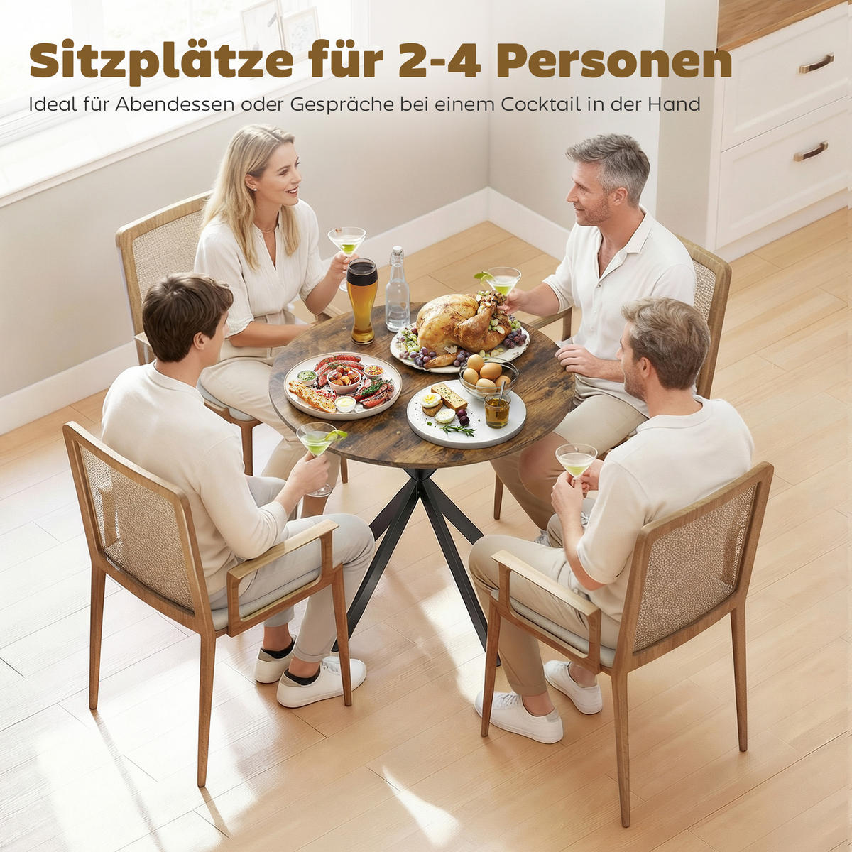 KÜCHENTISCH rund Braun 80/80/75 cm - Schwarz/Braun, Metall (80/80/75cm) - HOMCOM