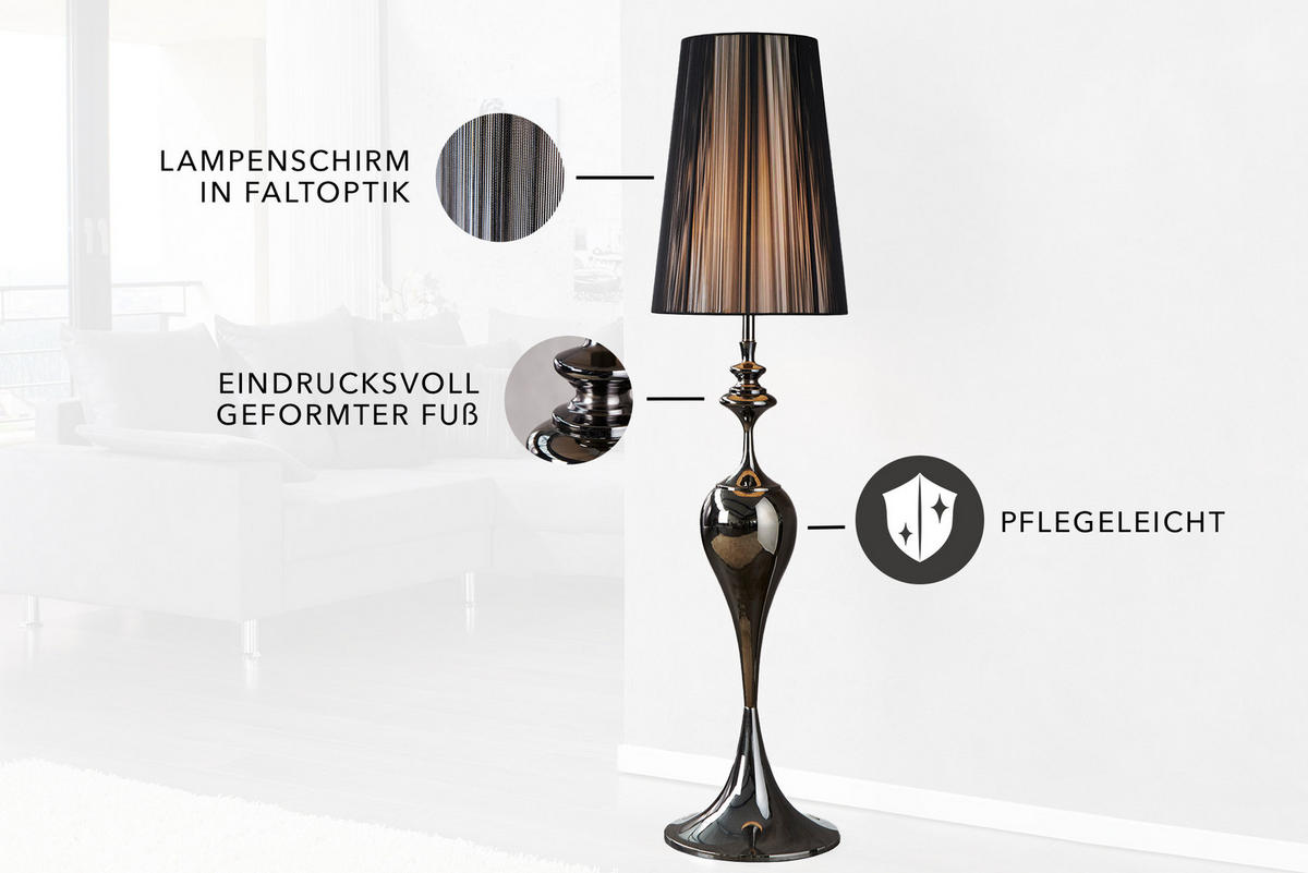 STEHLEUCHTE LUCIE Metall Schwarz 160 cm - Schwarz, Metall (40/40/160cm) - riess-ambiente
