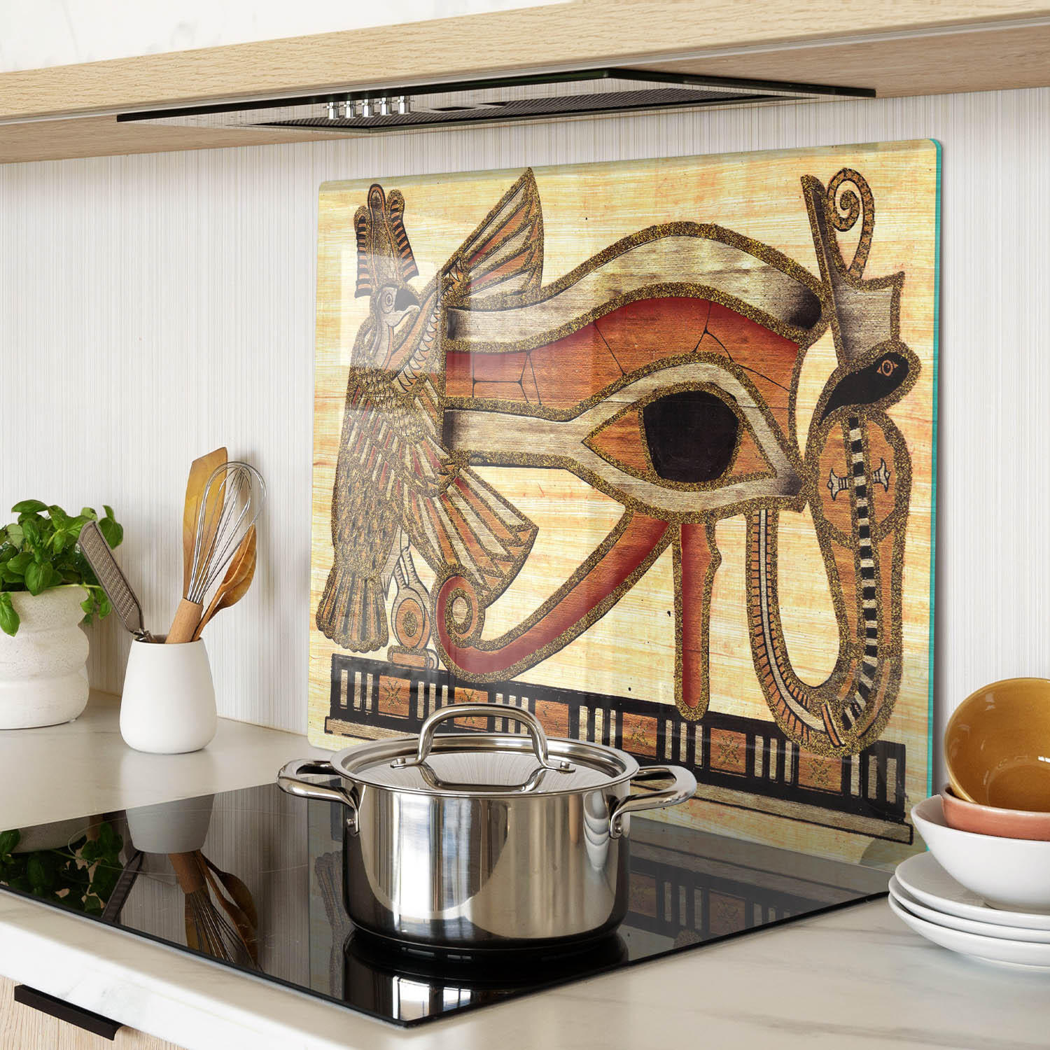 GLASPLATTE 60x52 cm Ägyptisches Auge - Beige, Glas (60/0.4/52cm) - TULUP