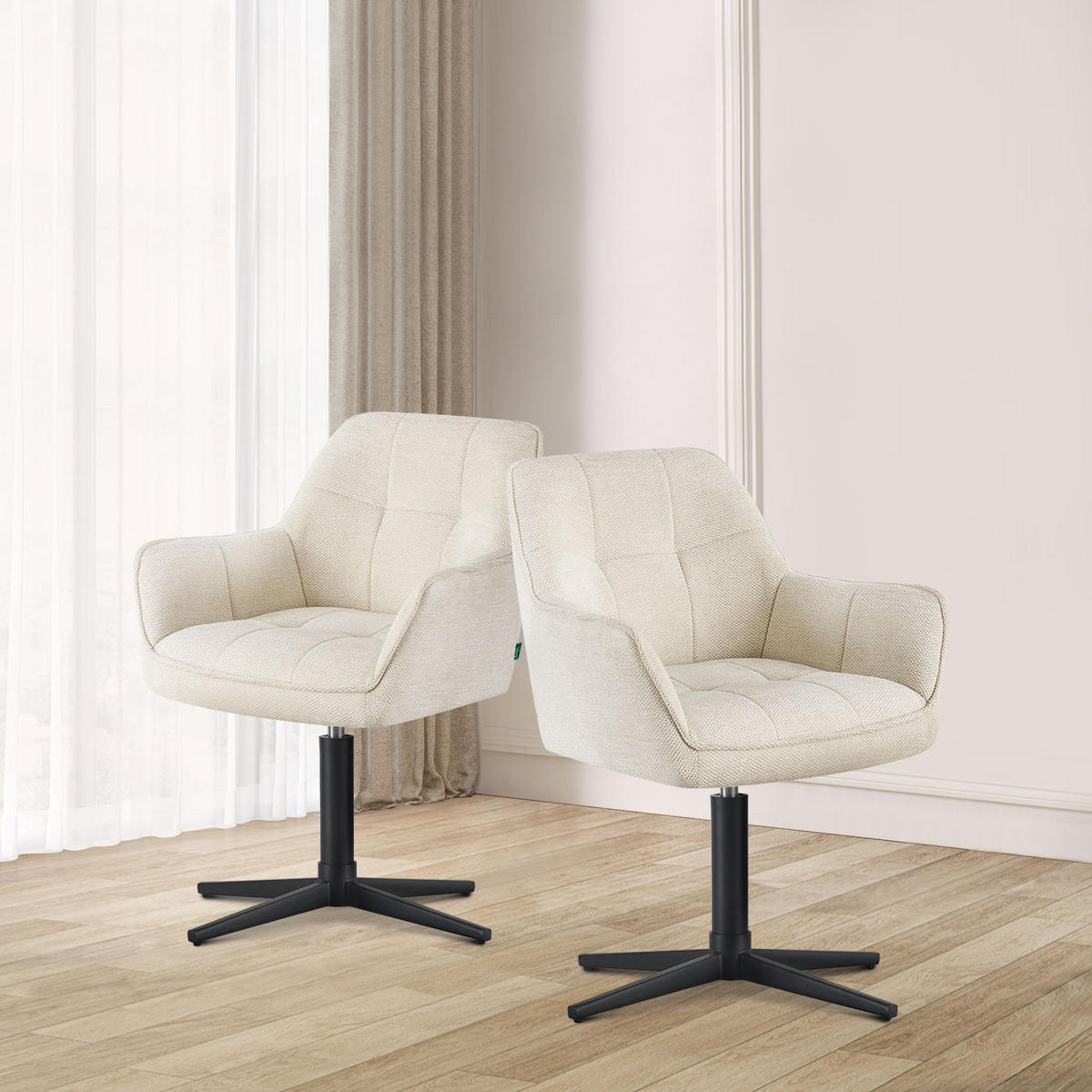 ESSZIMMERSTUHL THOMAS-KIRA 2er-Set 360°drehbar - Creme/Schwarz, Textil (61/81/62cm) - DUBI Möbel