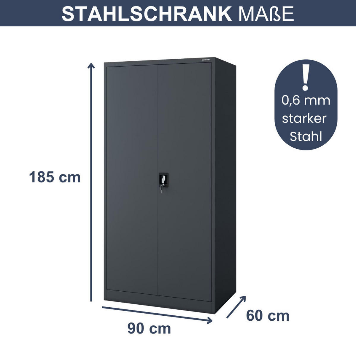 AKTENSCHRANK abschließbar KADO Flügeltüren 185x90x60cm Anthrazit - Anthrazit, Metall (90/185/60cm) - DELUKE