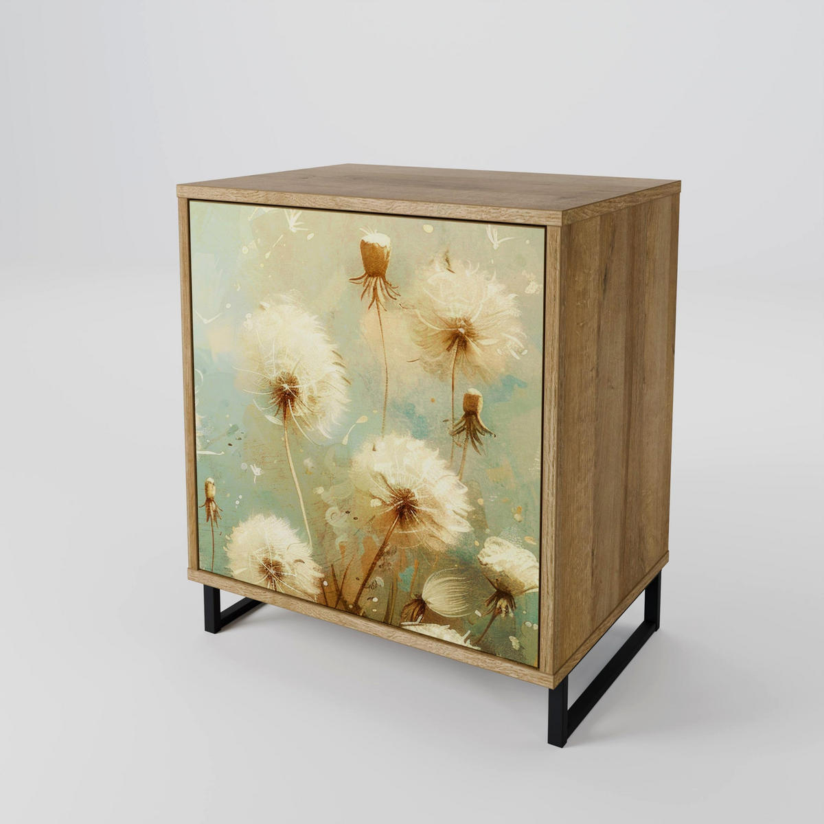 SIDEBOARD DREAMY MEADOW, Eichefarben, 57,5x42x75,5 cm, Goldfarbene Metallfüße - Eichefarben/Goldfarben, Holzwerkstoff/Metall (57.5/75.5/42cm) - SpaceRebels