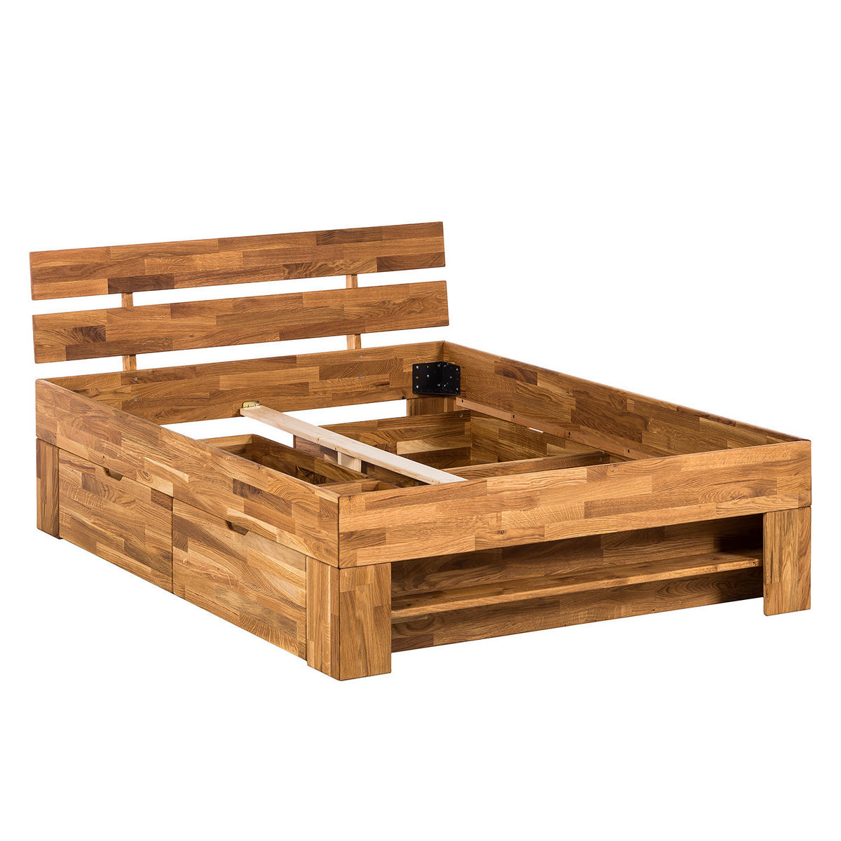 MASSIVHOLZBETT - Eiche massiv - Eichefarben, Holz (140/200cm) - home24