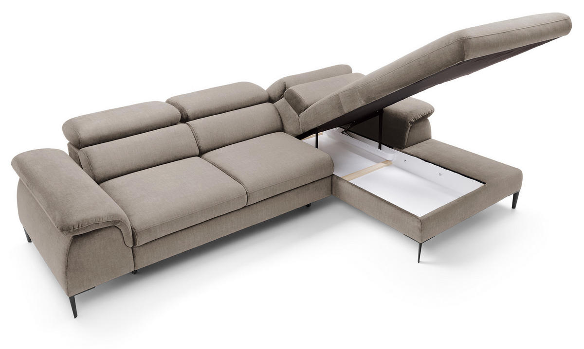 ECKSOFA L-Form 290 cm Amaro M mit Schlaffunktion, Rechts, Dunkelbeige - Cappuccino, Holz (182/288cm) - Emporius