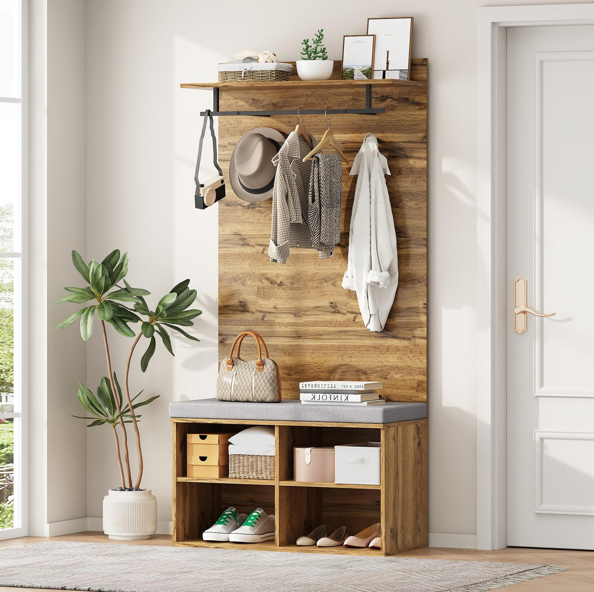 GARDEROBE 84/175/35 cm Eichefarben aus Spanplatte mit Schuhbank - Eichefarben, Holzwerkstoff (84/175/35cm) - OKMYHOME
