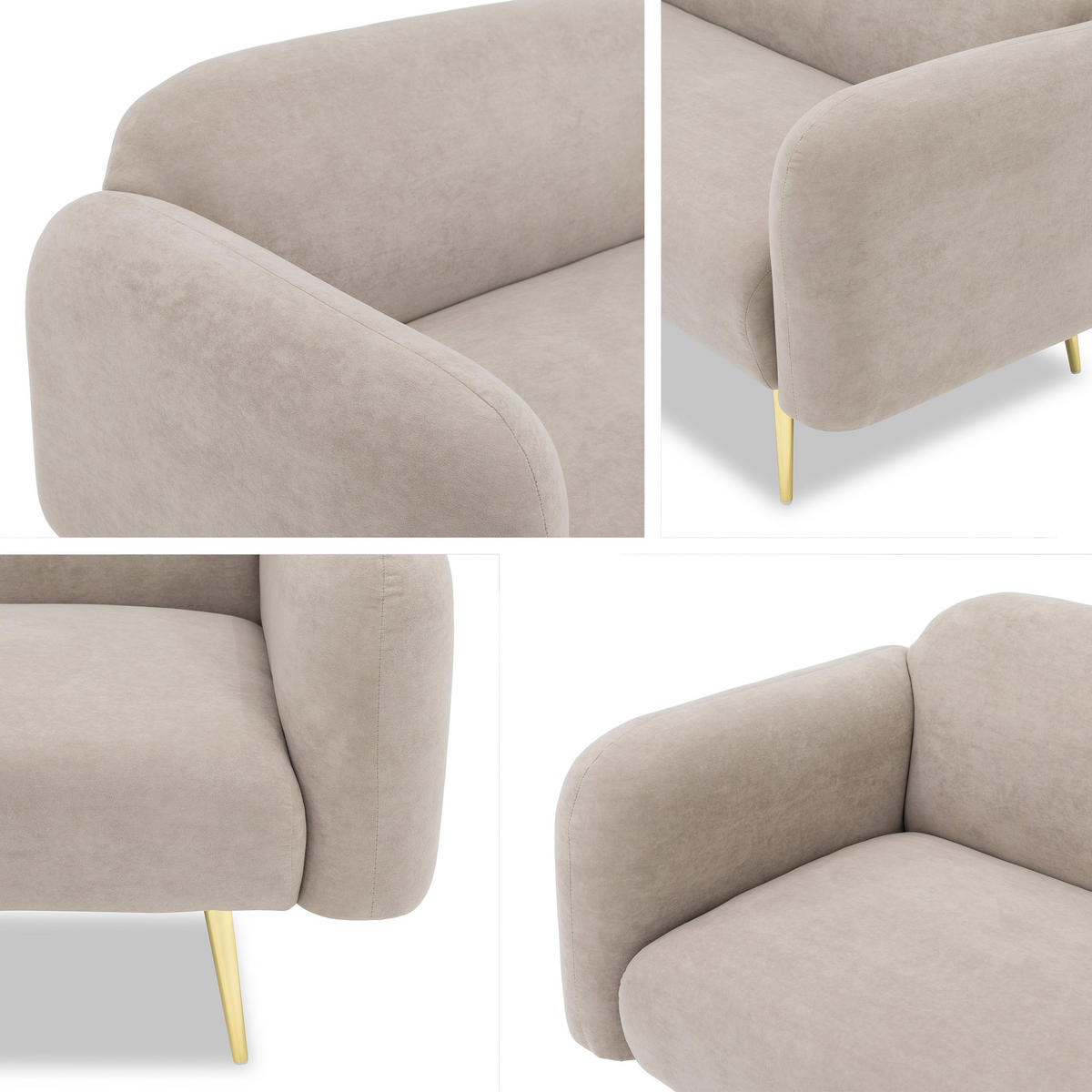 SOFA Nami 2 - Beige/Goldfarben, Holz/Textil (174/75/71cm) - MIRJAN24