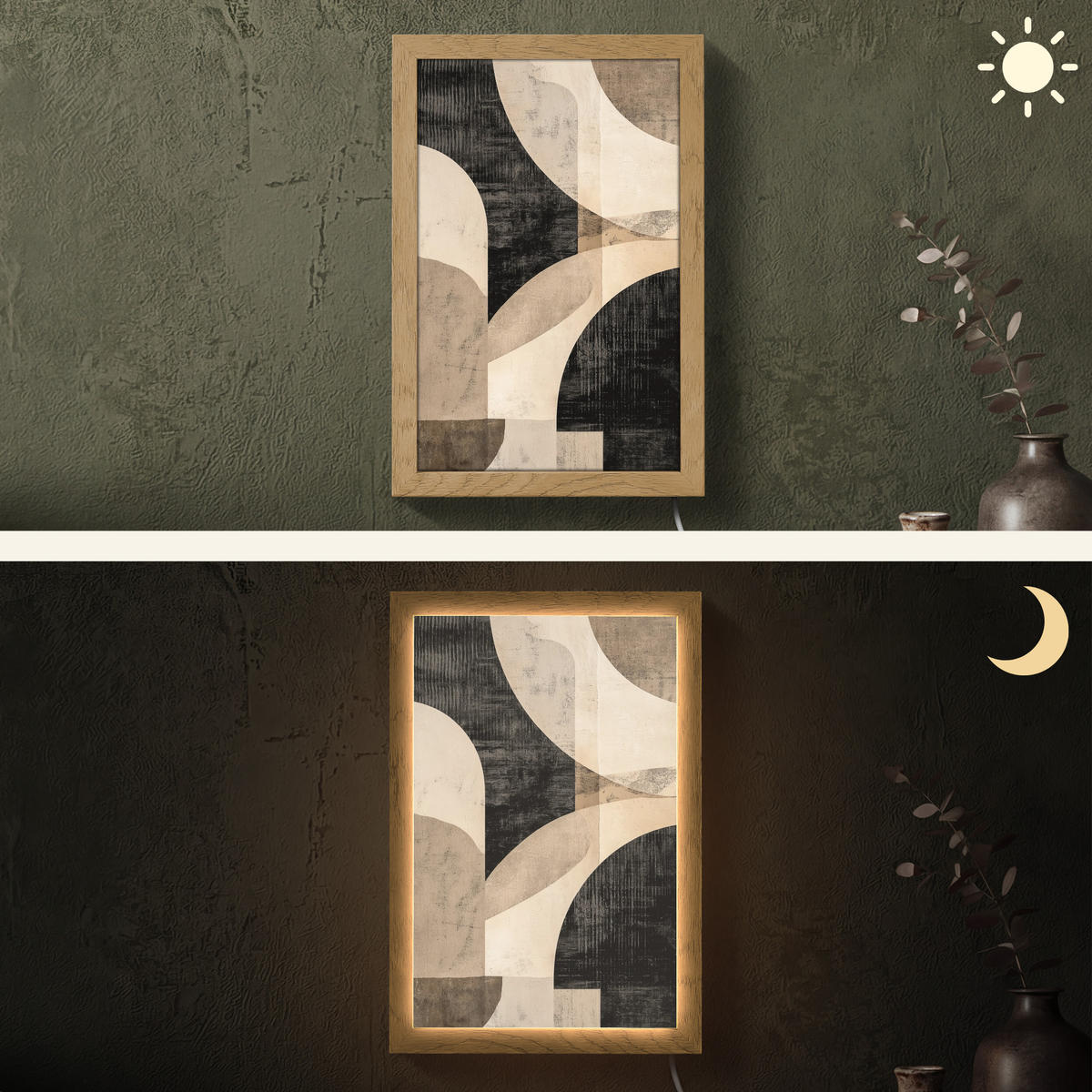 NÁSTĚNNÁ LAMPA Abstraktní - Tvary - Moderní - Béžová 20x30 cm - šedá, kompozitní dřevo (20/30/8cm) - OnlyWow