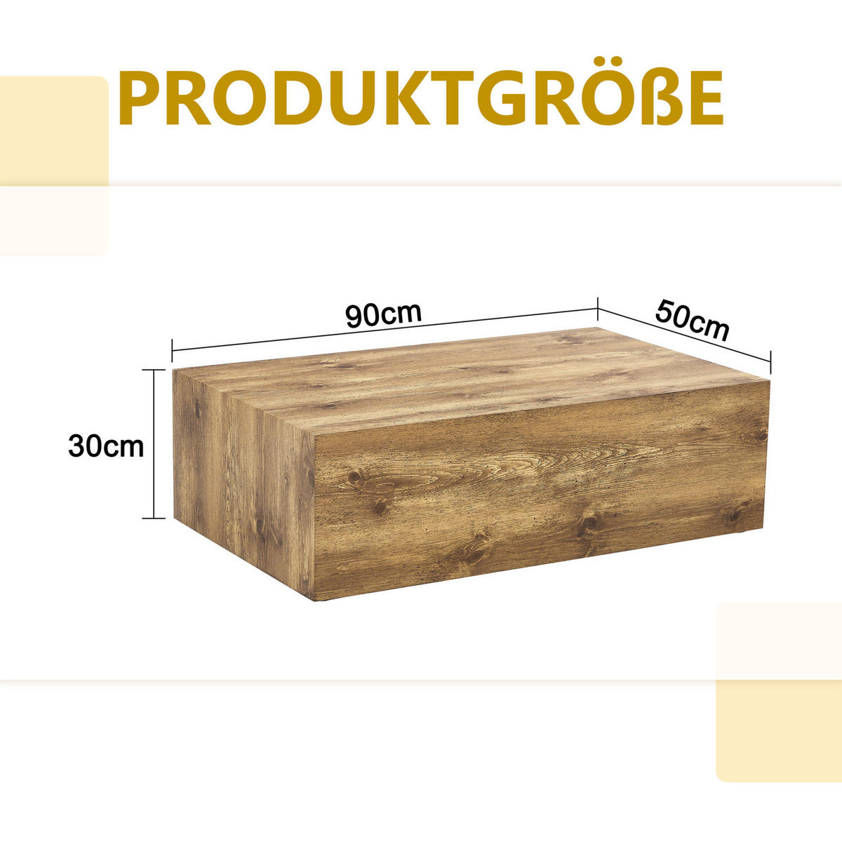 COUCHTISCH aus MDF 90x50x30 cm Holzfarben mit Holzmaserung und rutschfesten Silikonfüßen - Naturfarben, Holzwerkstoff (90/50/30cm) - IVMEU