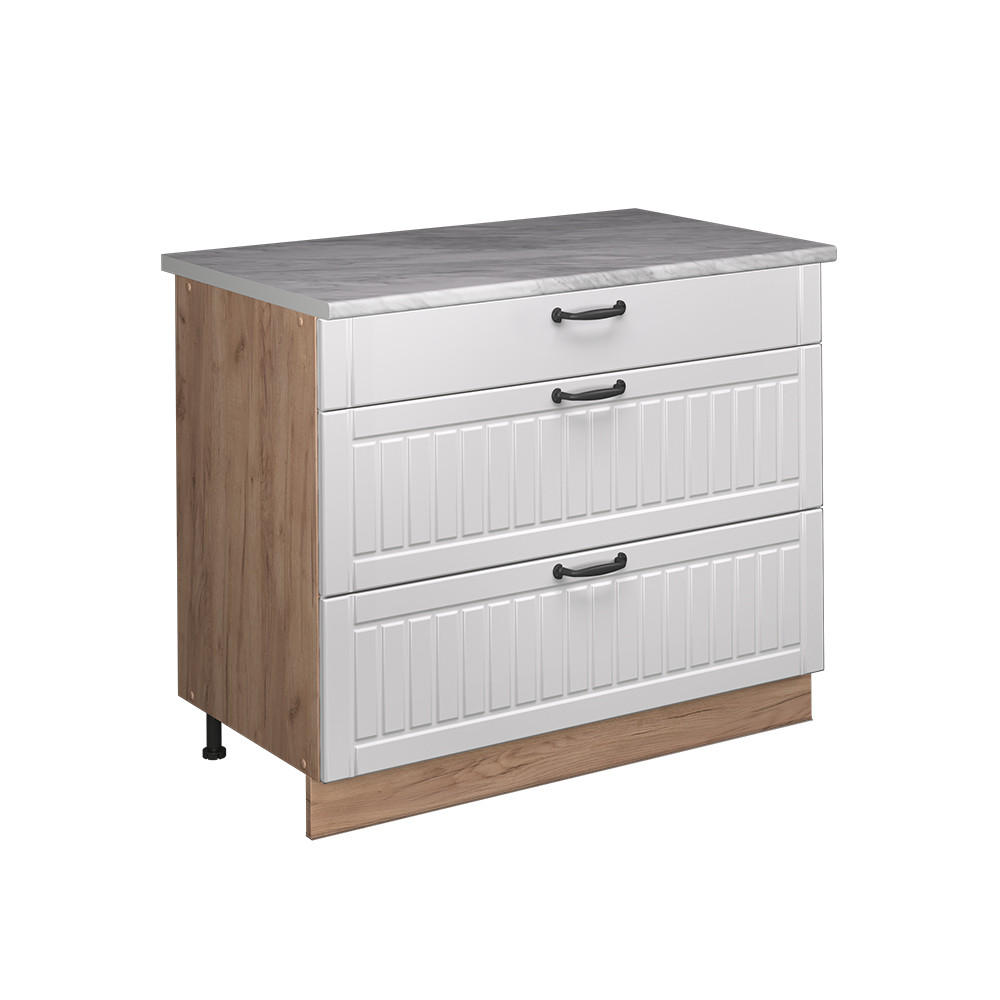 KUCHYNSKÁ SPODNÁ SKRINKA Fame-Line, Biely vidiecky dom/Dub Goldkraft, 100 cm, AP Marble - biela/dub medový, kompozitné drevo (100/82/60cm) - Vicco