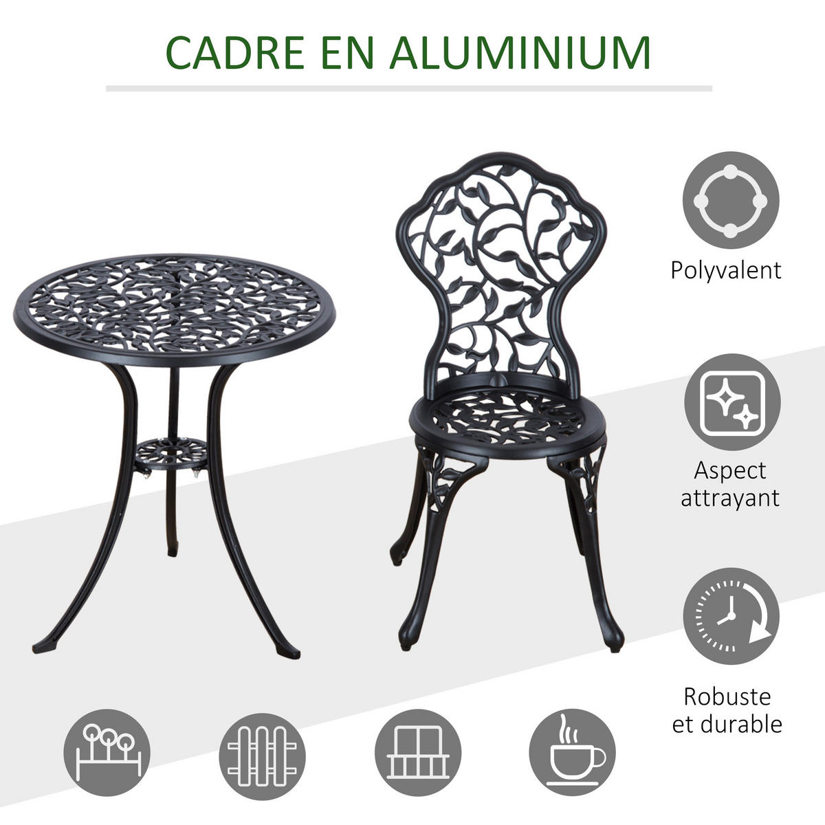 BALKONSET 3-teilig DE-14160 antiker Stil Schwarz - Schwarz, Metall - ComfortXL