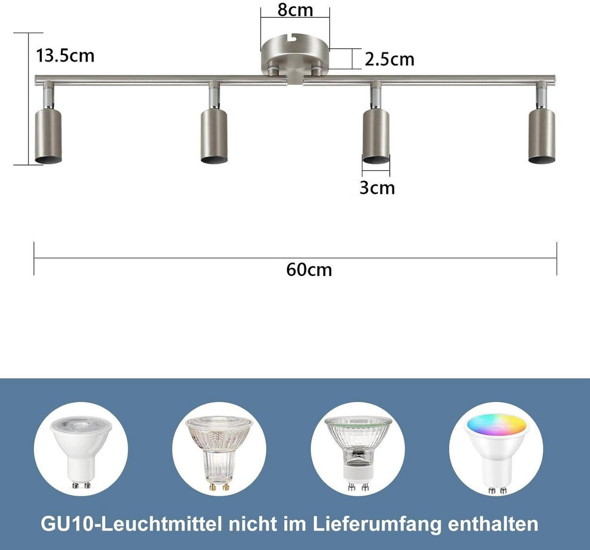 STRAHLER Aschaffenburg 4-flammig 59.5/8/13 cm - Silberfarben, Metall (59.5/8/13cm) - Nettlife