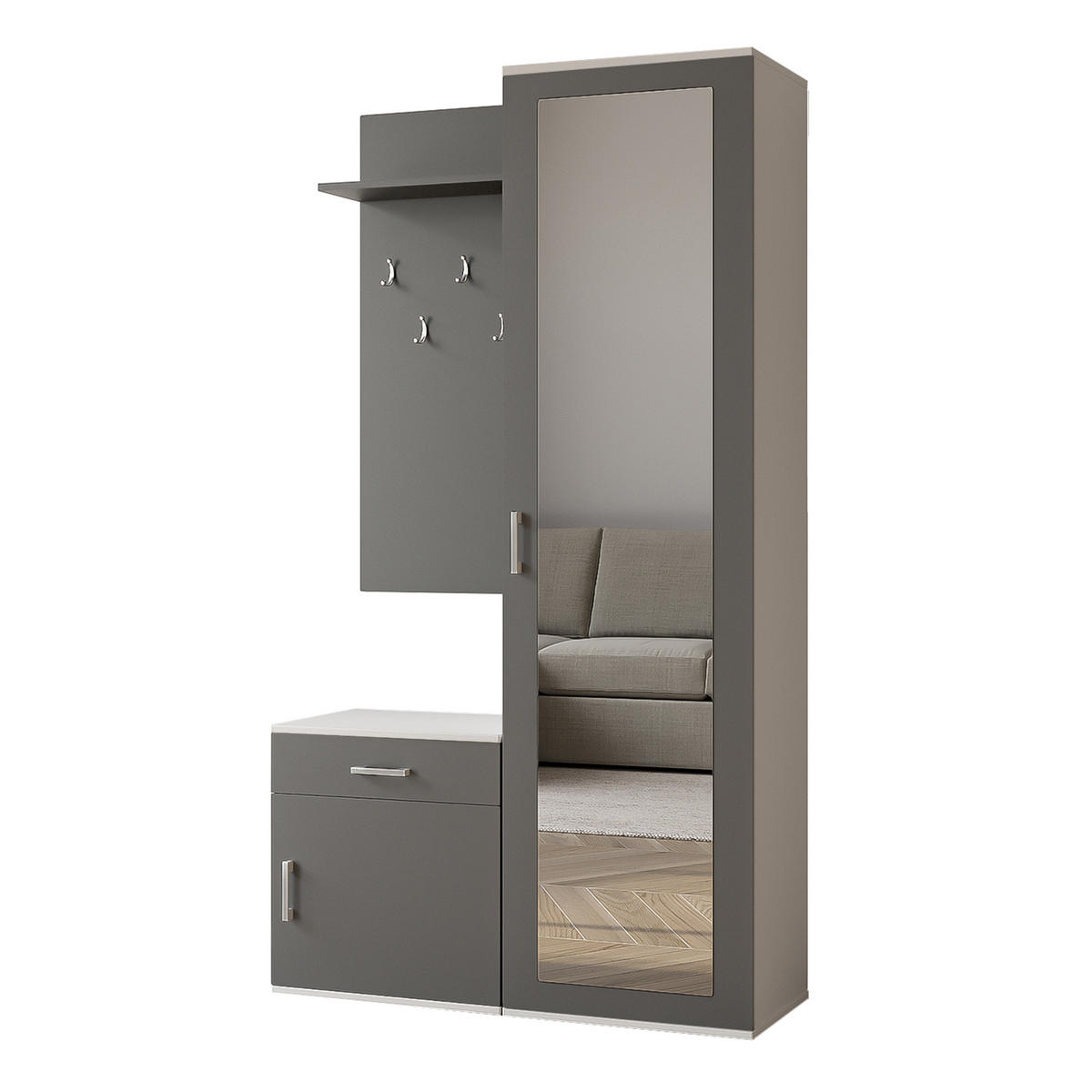 GARDEROBENSCHRANK VENTO 100/180,5/35 cm Modern Garderobe-Set Weiß - Weiß/Grau, Holzwerkstoff (100/180.5/35cm) - MASSENO