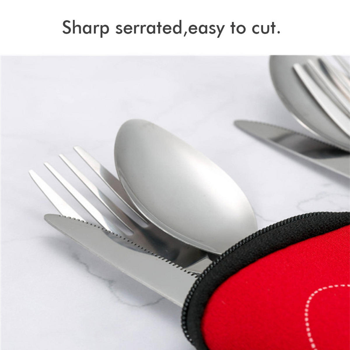 BESTECK-SET, 4-teilig, Edelstahl, mit Tasche, camping, spülmaschinenfest, umweltfreundlich - Silberfarben, Metall