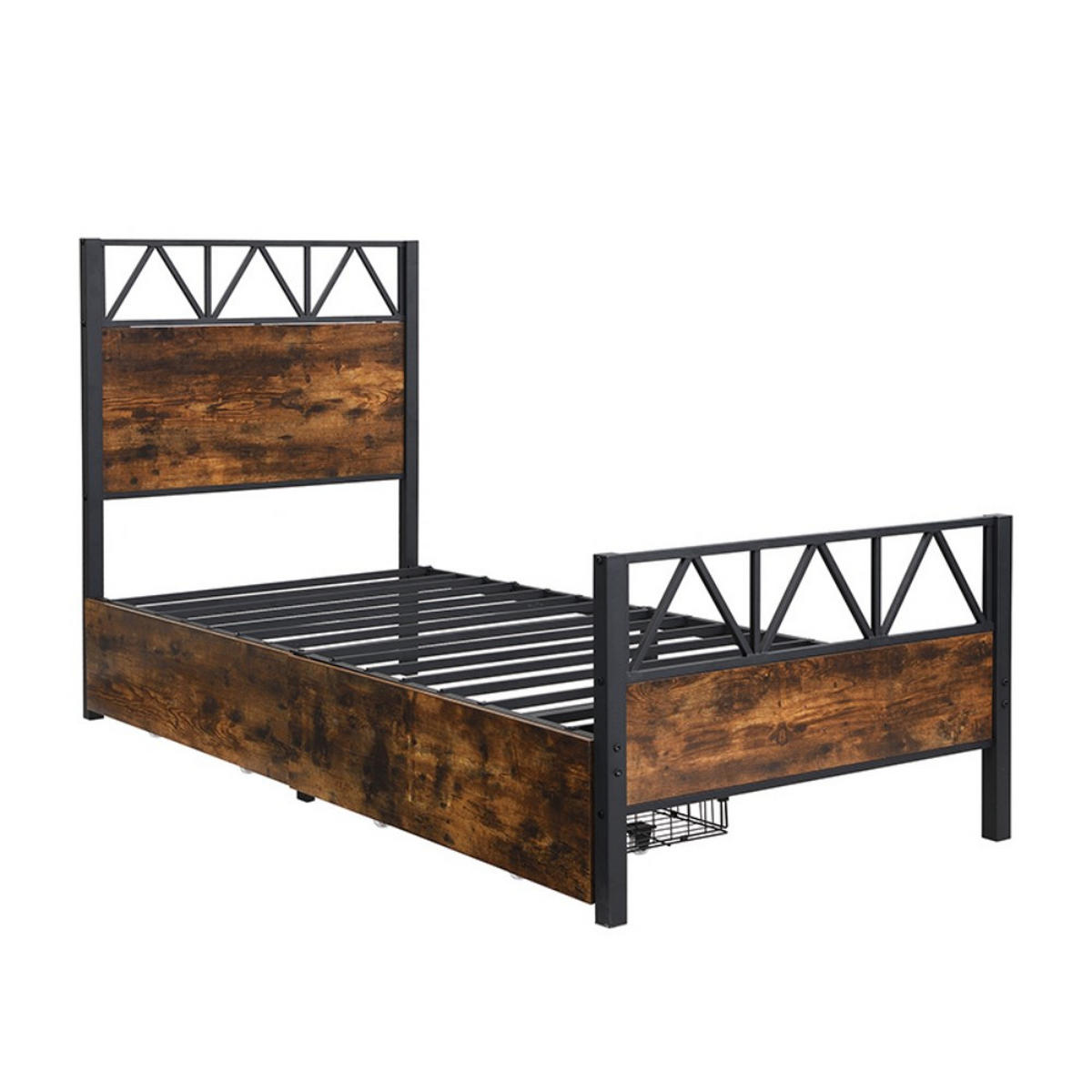 METALLBETT 90x200cm in Schwarz + Walnuss mit Zwei Schubladen - Walnussfarben, Metall (90/200cm) - KOMHTOM
