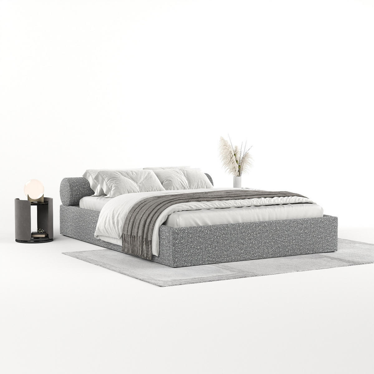 POLSTERBETT Solvo mit Stauraum 180/200 cm Hellgrau im Blur Stoff - Hellgrau/Schwarz, Holz/Holzwerkstoff (180/200cm) - AltaBeds