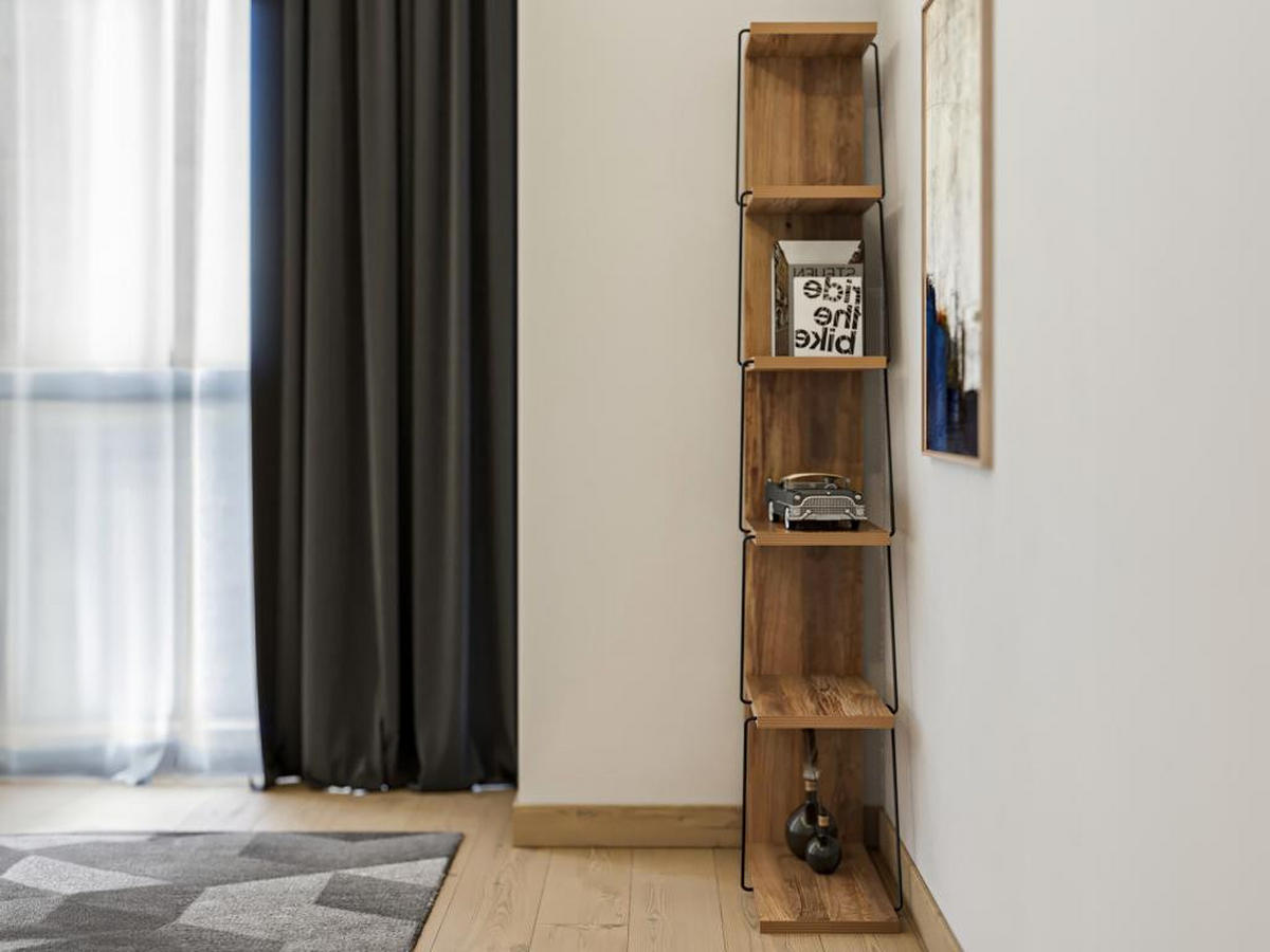 BÜCHERREGAL mit 5 Regalböden - Holzfarben & Schwarz - DELORY - Schwarz, Holz (22/150/50cm) - Vente-Unique