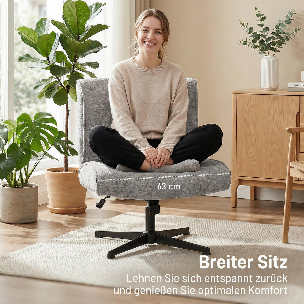 DREHSESSEL DE-06913 drehbar & höhenverstellbar mit Samtbezug Grau - Grau, Textil/Metall (63/90/75cm) - ComfortXL