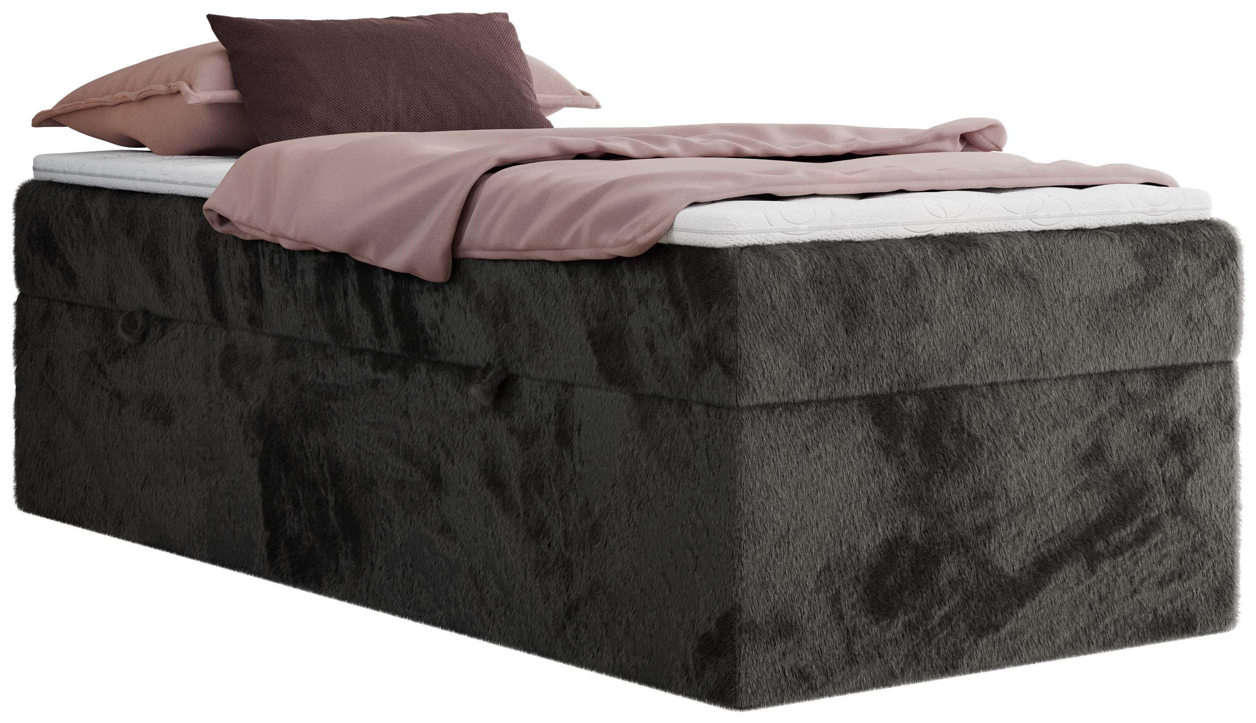 BOXBETT ZERO 90/200 - Dunkelgrau Plüsch - H4 - Topper Visco - Dunkelgrau, Textil (90/200cm) - MKS