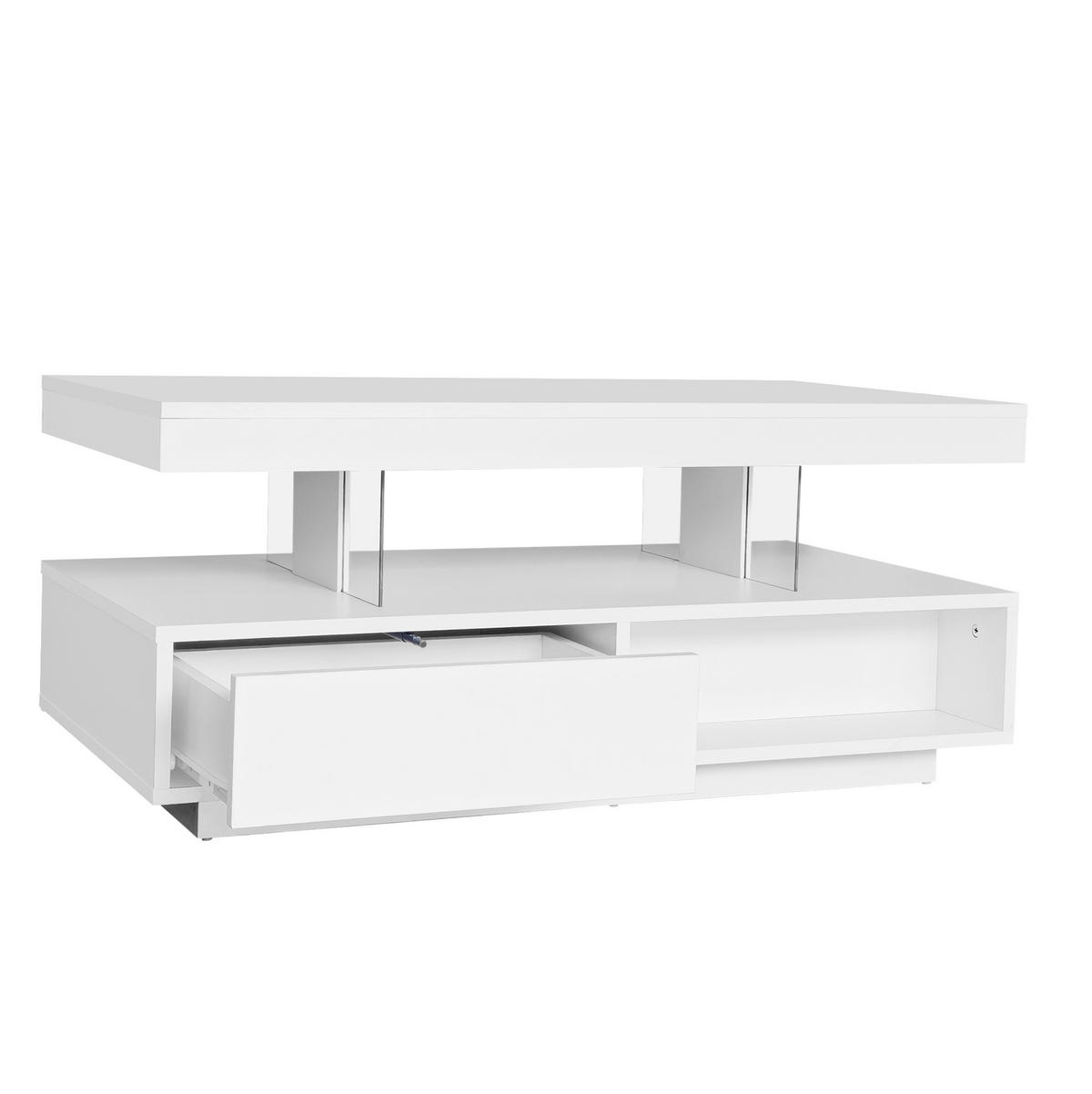 COUCHTISCH mit LED 95 x 50 x 42,5 cm Hochglanz Weiß - Weiß, Holzwerkstoff (95/50/42.5cm) - Meubliv