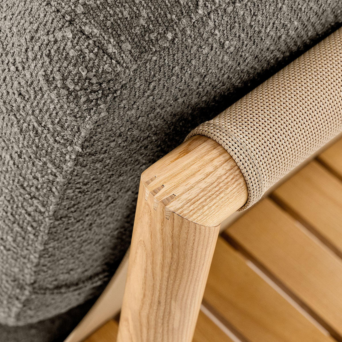 LOUNGESOFA ATREDA links - Grau, Holz/Textil (315/80/150cm) - KONSIMO®