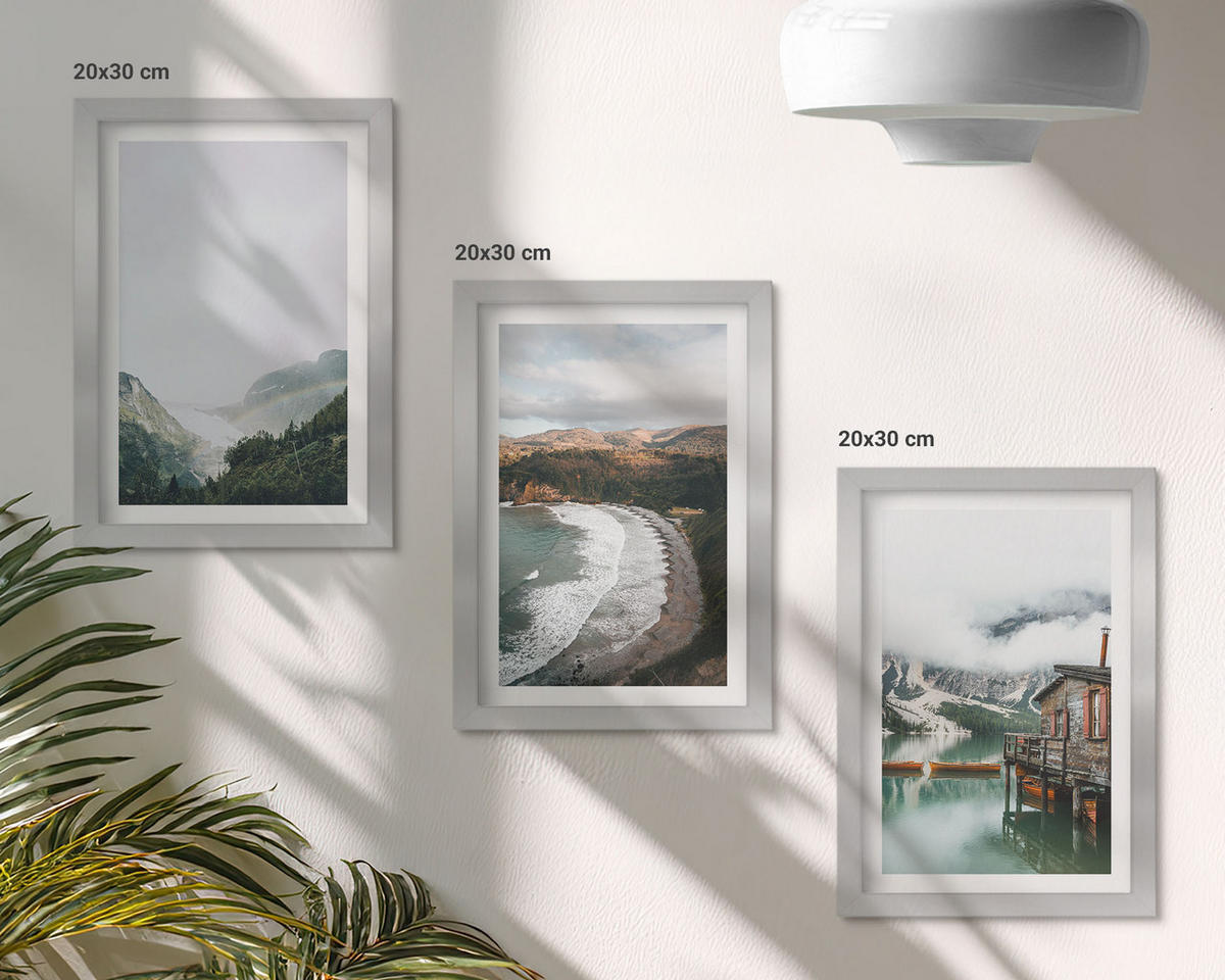 WANDBILDER 3er Set - 20x30 cm Silberner Rahmen - Berge, Strand, Wolken, Wasser - Silberfarben, Kunststoff (20/30cm) - ArtPrintCave