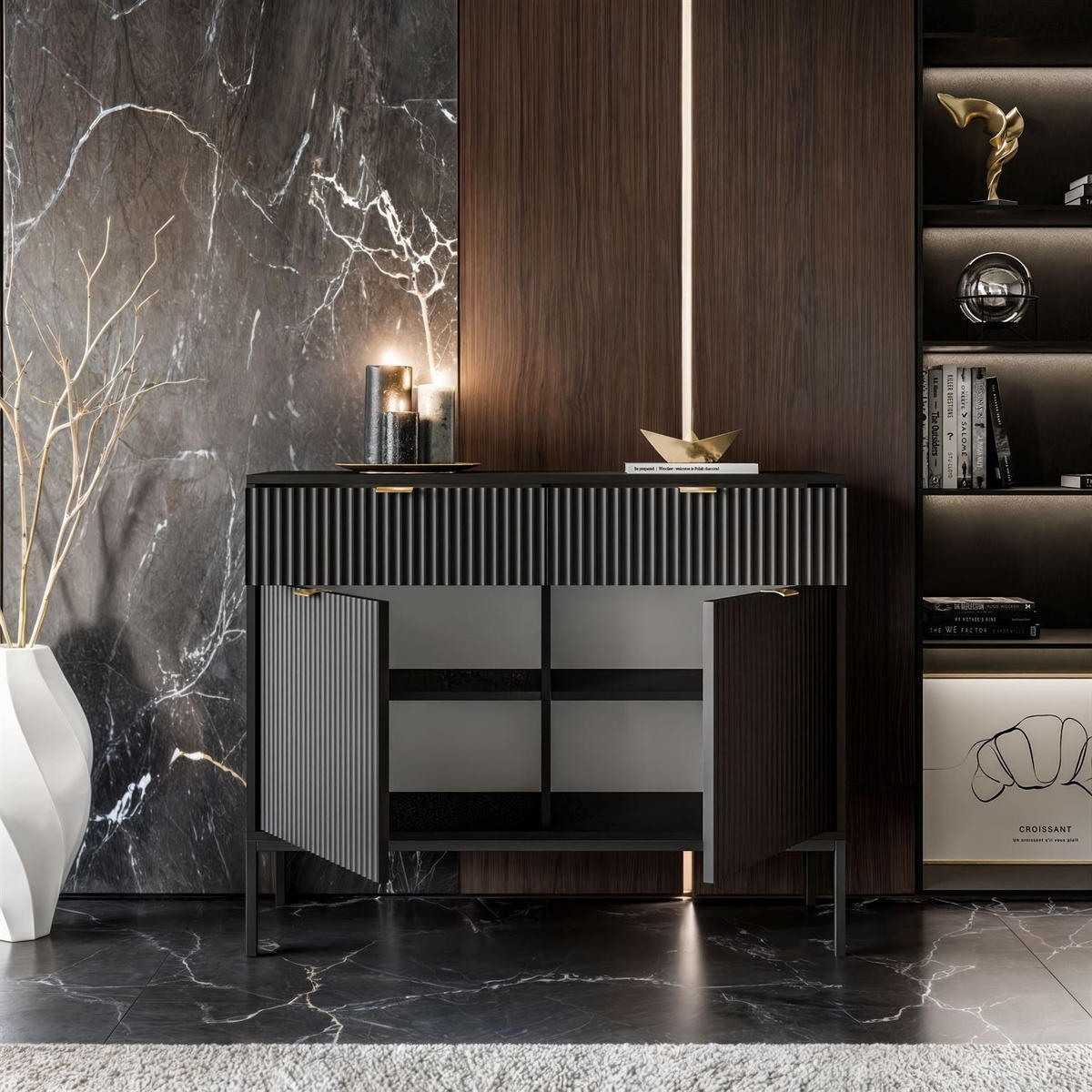 KOMMODE CORTADO KSZ104 MIT SCHUBLADEN SCHWARZ - Schwarz, Holzwerkstoff (104/83/39cm) - Lookway