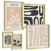BILDER SET 5er Set - 50x50 cm & 20x30 cm & 40x60 cm Goldrahmen - Stilvolle Pflanzenmuster in Beige und Schwarz - Goldfarben, Kunststoff (40/60cm) - TULUP