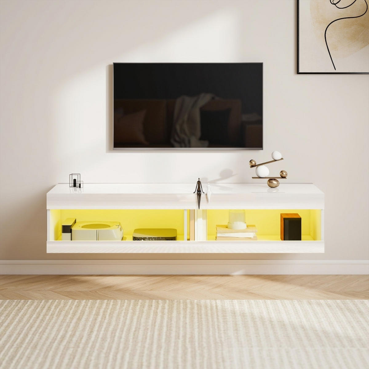 TV-LOWBOARD 140/40/30 cm weiß aus Holz mit RGB-LED-Beleuchtung - Weiß, Holzwerkstoff (140/30/40cm) - OKWISH