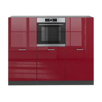 KÜCHENBLOCK R-Line Rot Hochglanz/Anthrazit 180 cm ohne Arbeitsplatte - Anthrazit/Rot, Holzwerkstoff (180/143/46cm) - Vicco