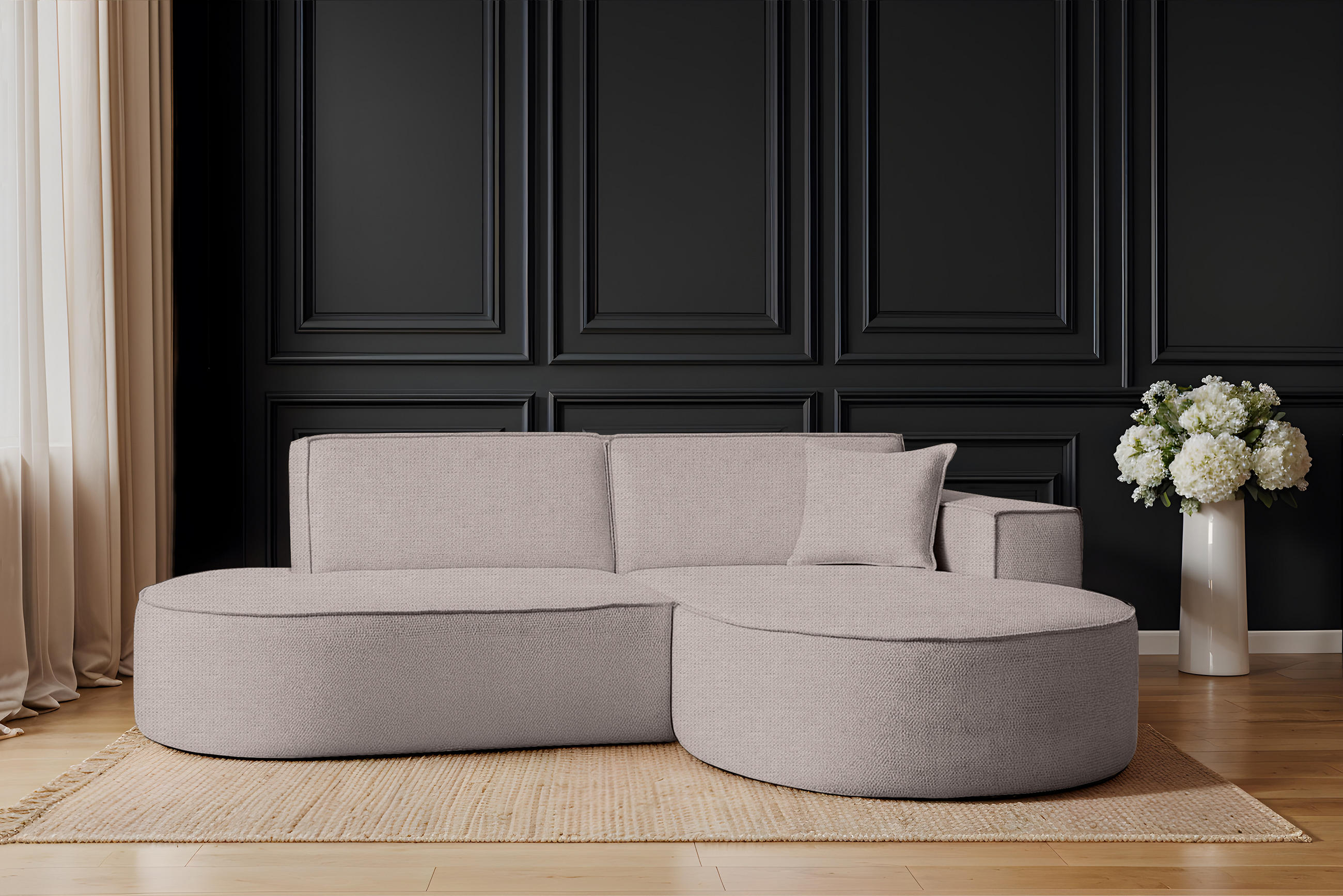 ECKSOFA Modena Studio Stoff Artico, Beige Rechts - Beige, Holz/Textil (236/165cm) - Kaiser Möbel